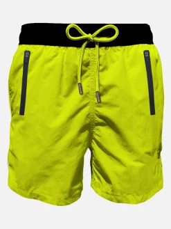 Badeshorts aus hellem, fluogelbem Stoff mit Reißverschluss