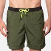 Badeshorts aus hellem, militärgrünem Stoff mit Reißverschluss