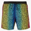 Badeshorts aus leichtem Stoff mit Animalier-Regenbogenmuster und Reißverschluss