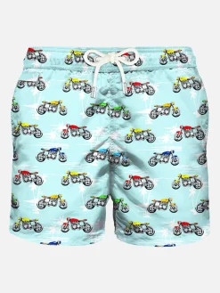 Badeshorts aus leichtem Stoff mit Motorradprint