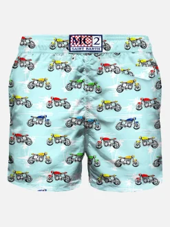 Badeshorts aus leichtem Stoff mit Motorradprint