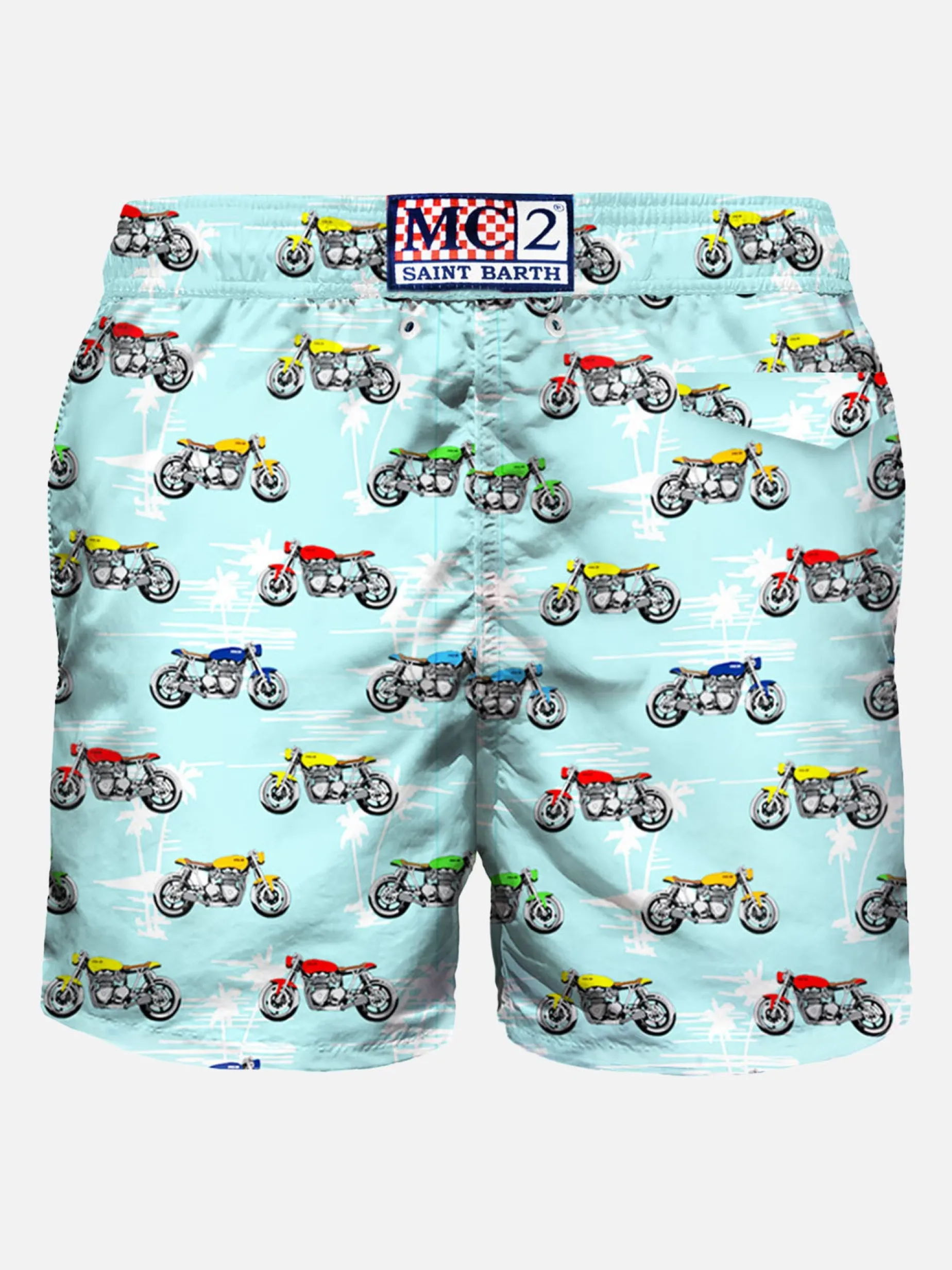 Badeshorts aus leichtem Stoff mit Motorradprint