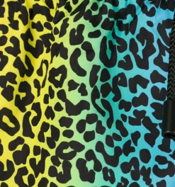 Badeshorts aus leichtem Stoff mit Animalier-Regenbogenmuster und Reißverschluss