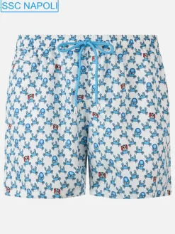 Badeshorts für Herren aus leichtem Stoff mit Crab Party- und Napoli-Logo-Aufdruck | SSC NAPOLI SPECIAL EDITION