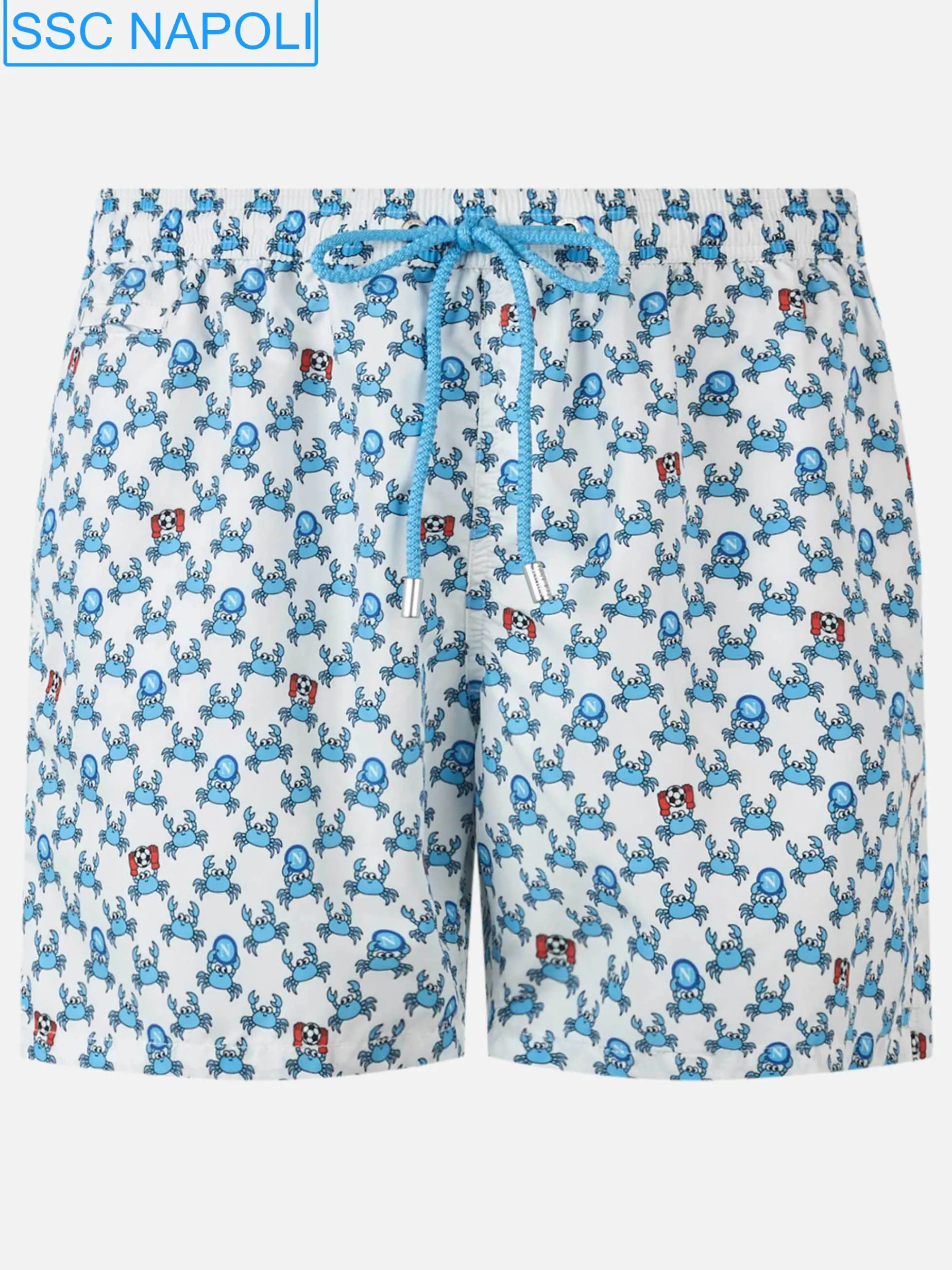 Badeshorts für Herren aus leichtem Stoff mit Crab Party- und Napoli-Logo-Aufdruck | SSC NAPOLI SPECIAL EDITION