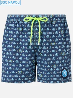 Badeshorts für Herren aus leichtem Stoff mit Tintenfisch- und Napoli-Logo-Aufdruck | SSC NAPOLI SPECIAL EDITION