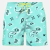 Badeshorts für Herren aus leichtem Stoff mit wassergrünem Paisley-Print