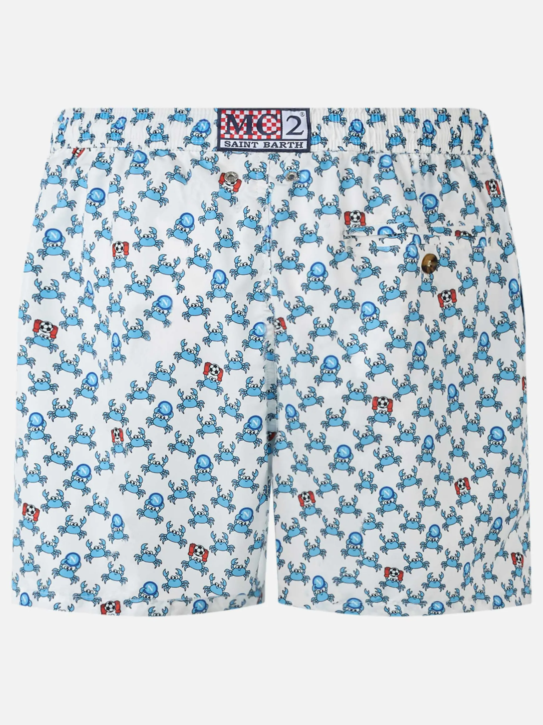 Badeshorts für Herren aus leichtem Stoff mit Crab Party- und Napoli-Logo-Aufdruck | SSC NAPOLI SPECIAL EDITION