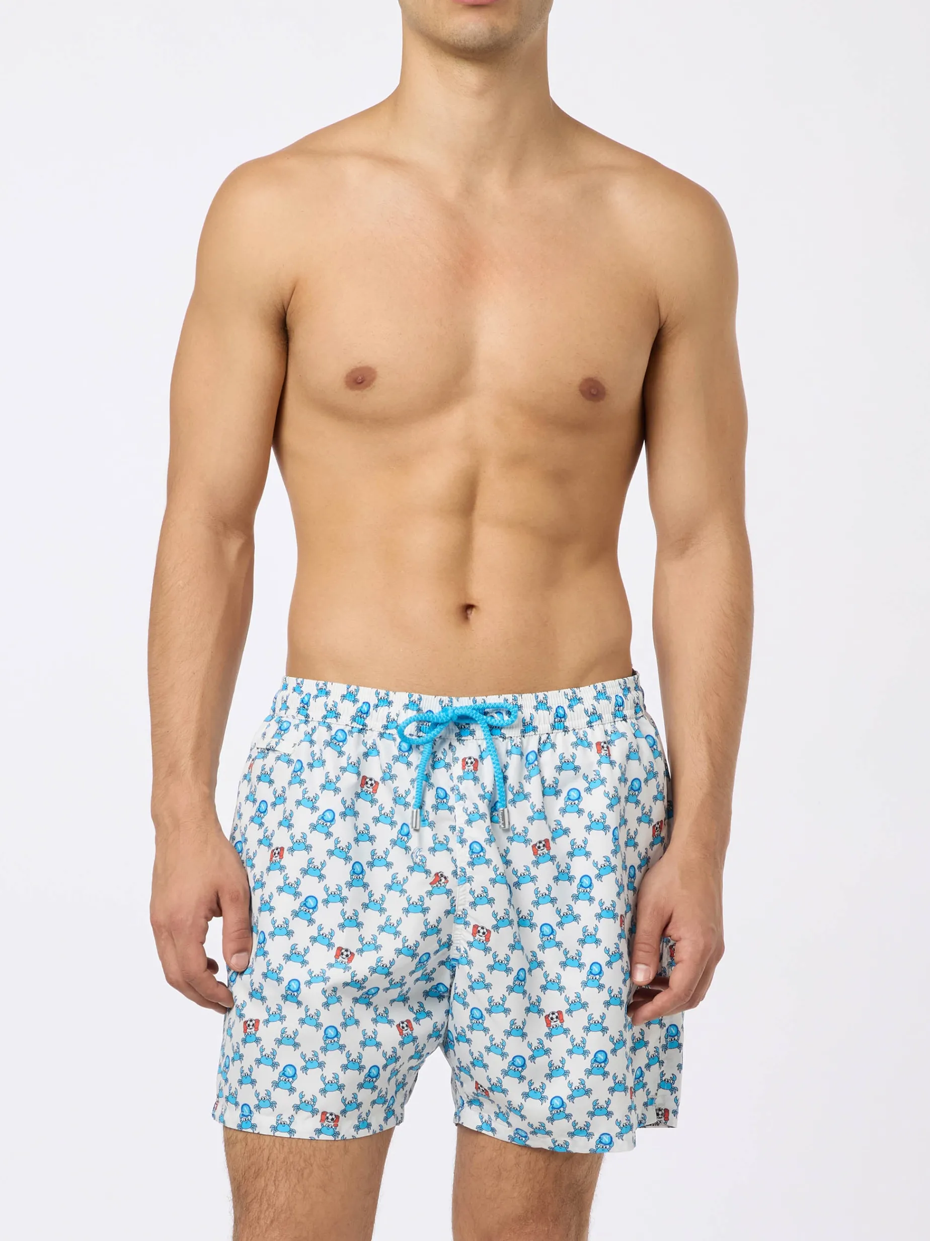 Badeshorts für Herren aus leichtem Stoff mit Crab Party- und Napoli-Logo-Aufdruck | SSC NAPOLI SPECIAL EDITION