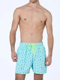 Badeshorts für Herren aus leichtem Stoff Lighting Micro Fantasy mit Pinguin-Print