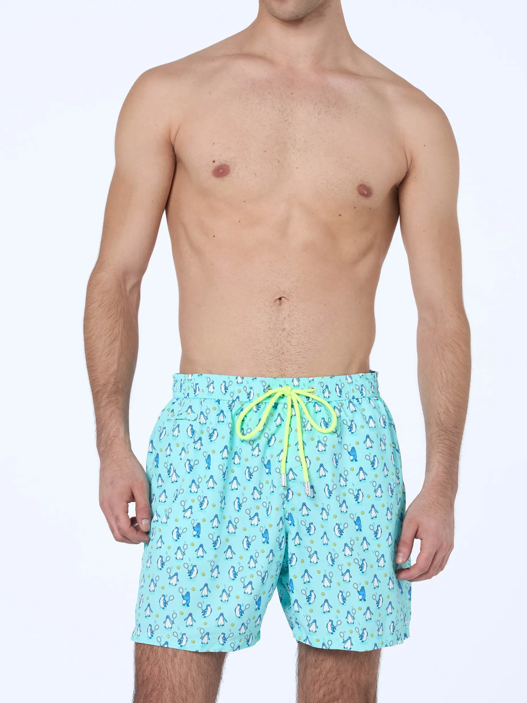 Badeshorts für Herren aus leichtem Stoff Lighting Micro Fantasy mit Pinguin-Print