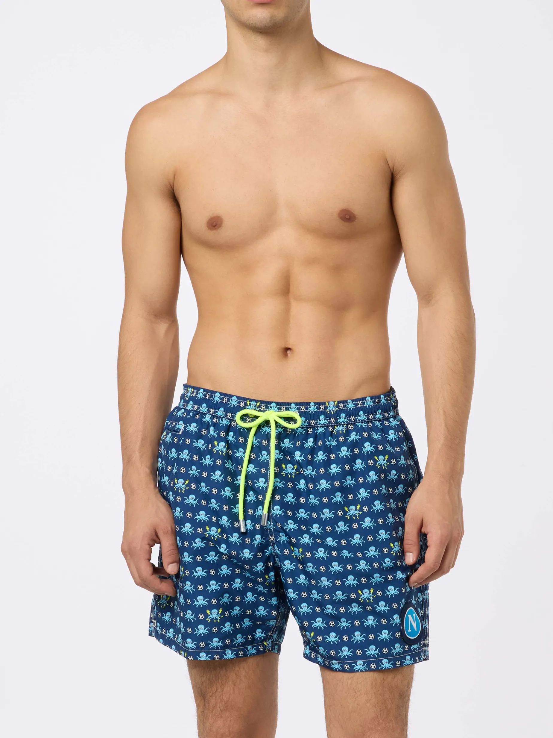 Badeshorts für Herren aus leichtem Stoff mit Tintenfisch- und Napoli-Logo-Aufdruck | SSC NAPOLI SPECIAL EDITION