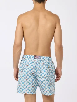 Badeshorts für Herren aus leichtem Stoff mit Crab Party- und Napoli-Logo-Aufdruck | SSC NAPOLI SPECIAL EDITION