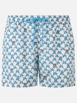 Badeshorts für Herren aus leichtem Stoff mit Crab Party- und Napoli-Logo-Aufdruck | SSC NAPOLI SPECIAL EDITION