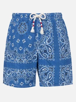 Badeshorts für Herren mit Bandana-Print aus Denim