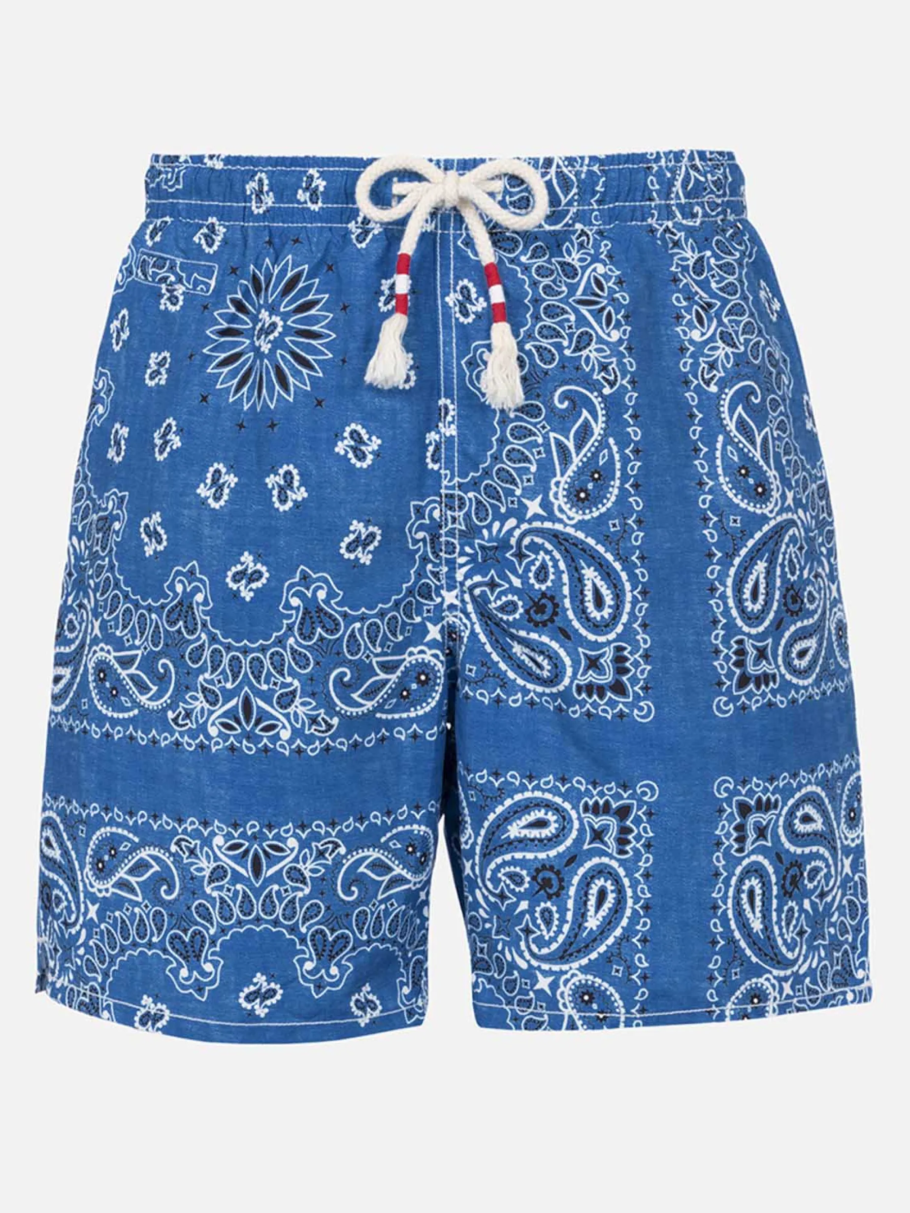Badeshorts für Herren mit Bandana-Print aus Denim
