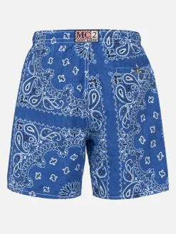 Badeshorts für Herren mit Bandana-Print aus Denim
