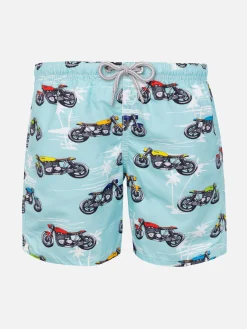 Badeshorts für Jungen aus leichtem Stoff mit Motorradaufdruck