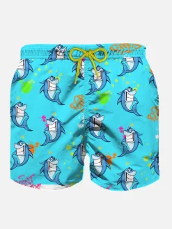 Badeshorts für Jungen aus leichtem Stoff mit Crypto-Hai-Print | CRYPTO PUPPETS SONDERAUSGABE