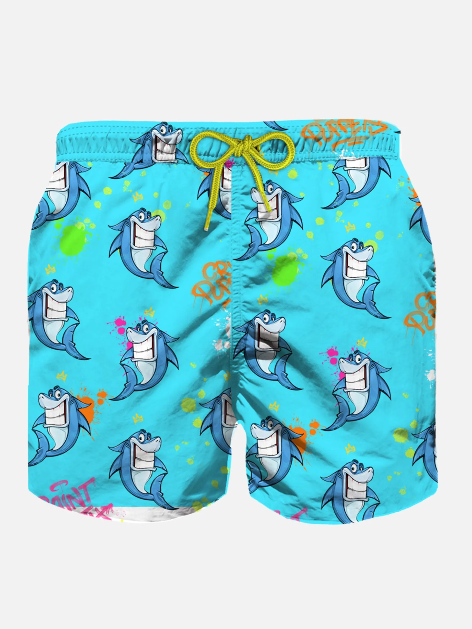 Badeshorts für Jungen aus leichtem Stoff mit Crypto-Hai-Print | CRYPTO PUPPETS SONDERAUSGABE