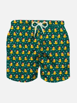 Badeshorts für Jungen aus leichtem Stoff mit weihnachtlichem Enten-Print