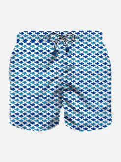 Badeshorts für Jungen aus leichtem Stoff mit Fischaufdruck