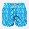 Badeshorts für Jungen aus leichtem Stoff mit Hai-Aufdruck