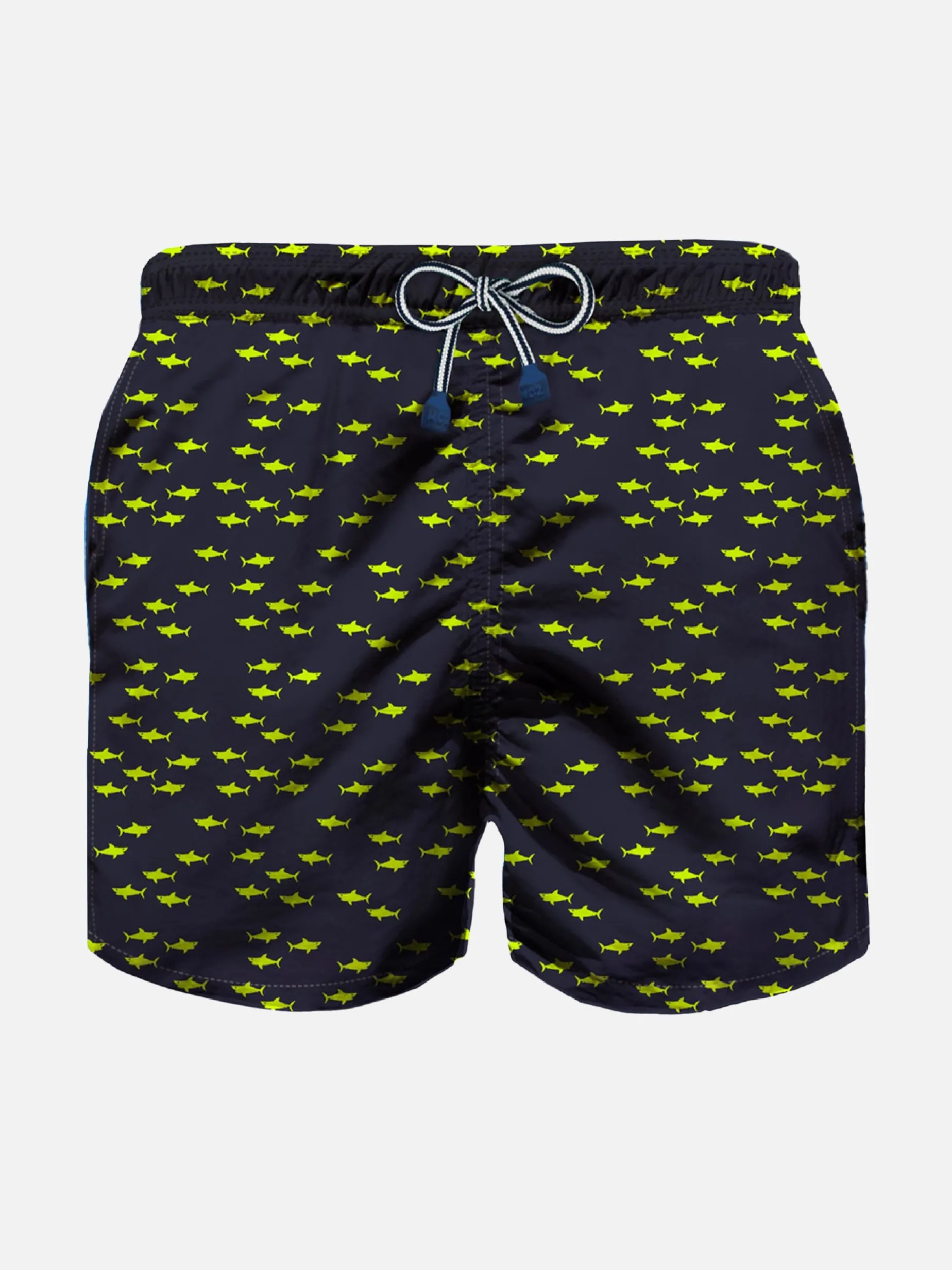 Badeshorts für Jungen aus leichtem Stoff mit Hai-Aufdruck