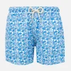 Badeshorts für Jungen aus leichtem Stoff mit hellblauem Pilzdruck