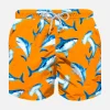 Badeshorts für Jungen aus leichtem Stoff mit Hai-Aufdruck