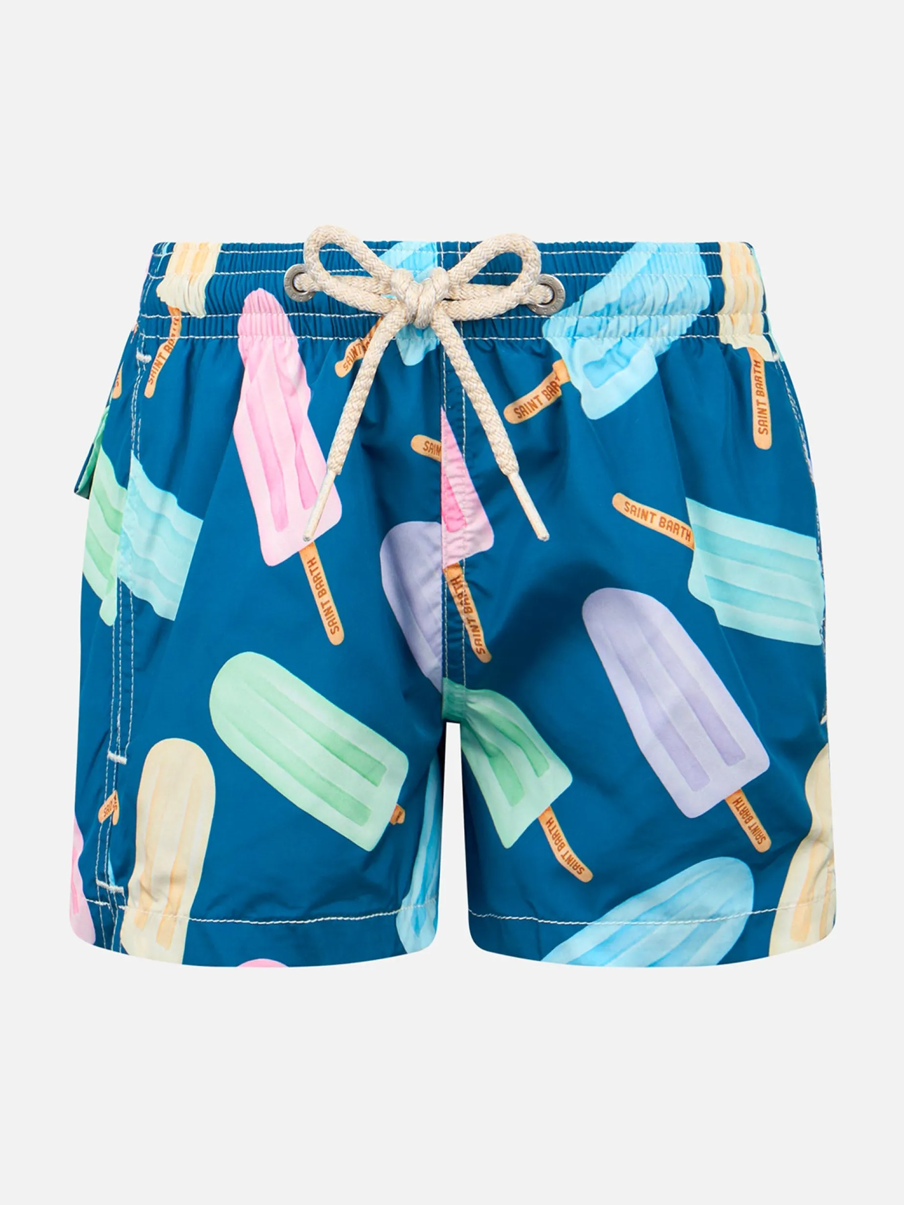 Badeshorts für Jungen aus leichtem Stoff von Jean Lighting mit Eis am Stiel-Aufdruck