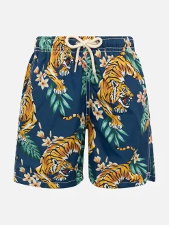 Badeshorts für Jungen aus leichtem Stoff Jean Lighting mit tropischem Aufdruck