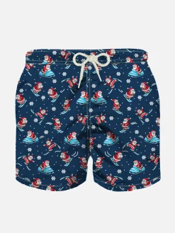 Badeshorts für Jungen aus leichtem Stoff mit Weihnachtsmann-Aufdruck