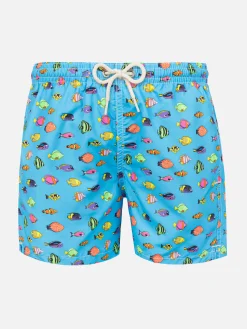 Badeshorts für Jungen aus leichtem Stoff mit Fischdruck