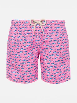 Badeshorts für Jungen aus leichtem Stoff mit Hai-Aufdruck