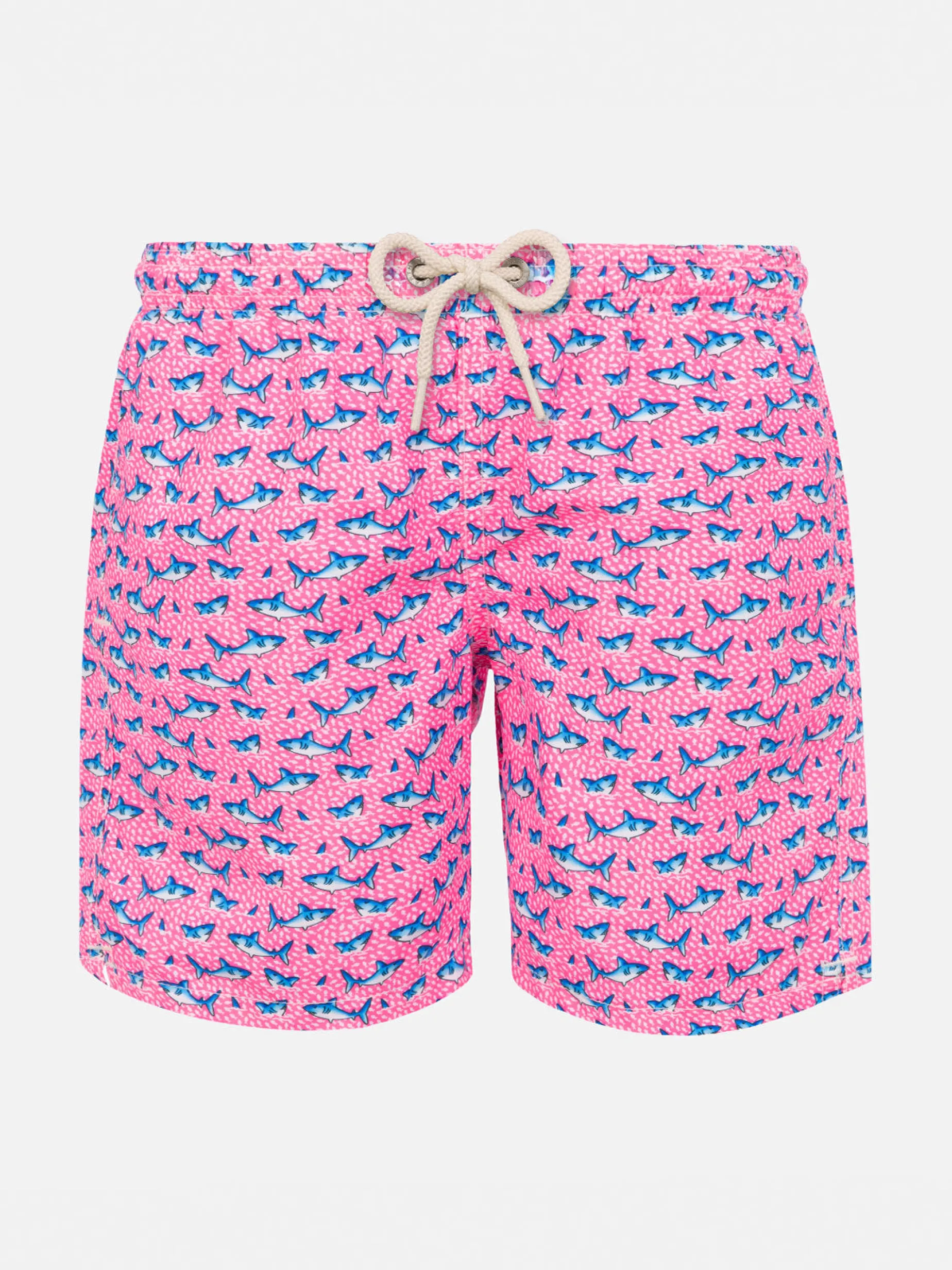 Badeshorts für Jungen aus leichtem Stoff mit Hai-Aufdruck
