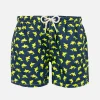 Badeshorts für Jungen aus leichtem Stoff mit fluoreszierendem Hai-Print