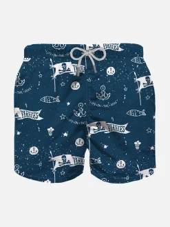 Badeshorts für Jungen aus leichtem Stoff mit Piraten-Print