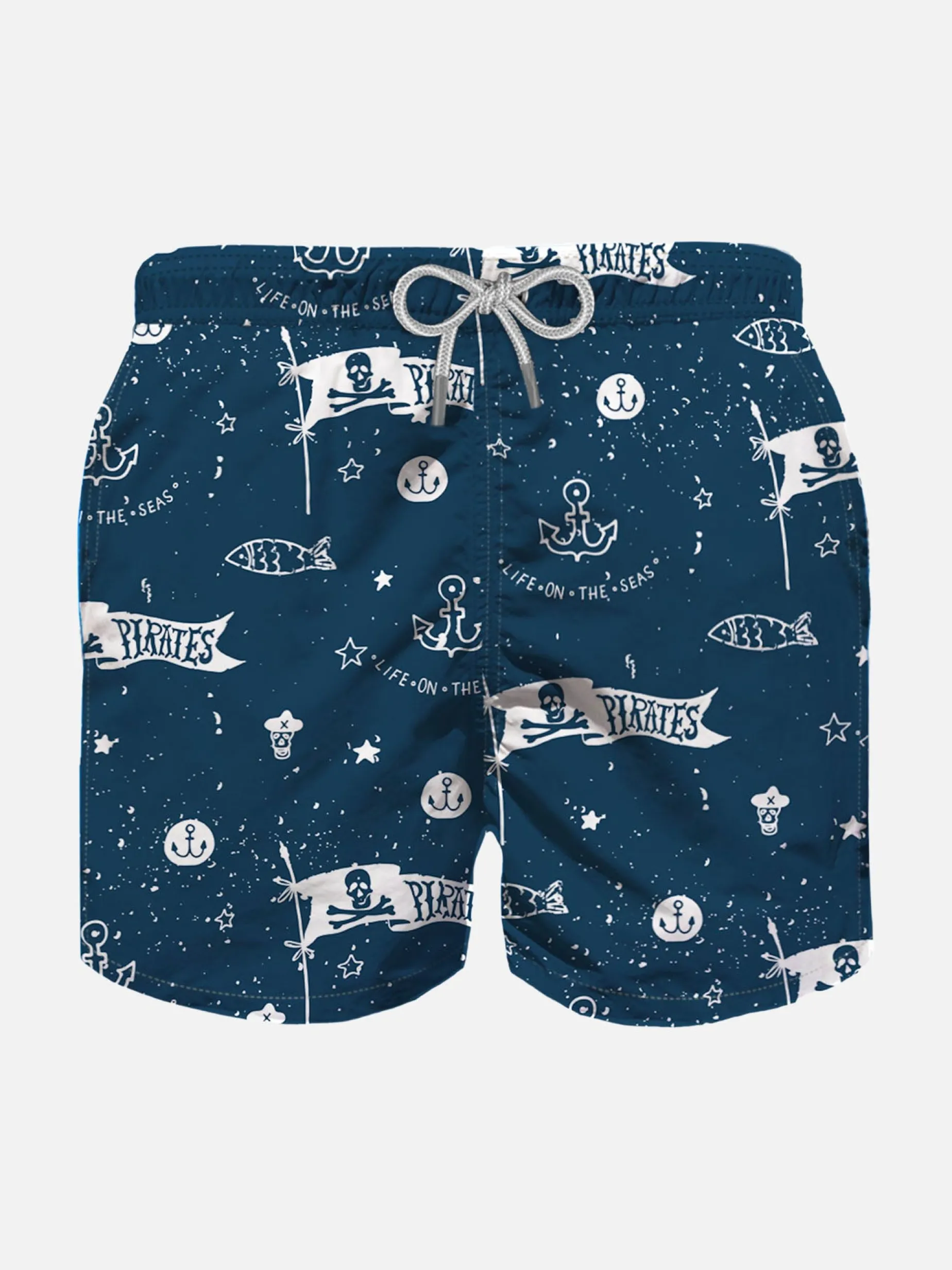 Badeshorts für Jungen aus leichtem Stoff mit Piraten-Print