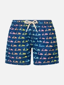 Badeshorts für Jungen aus leichtem Stoff Jean Lighting mit Vespa-Aufdruck | VESPA-SONDEREDITION
