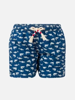 Badeshorts für Jungen aus leichtem Stoff Jean Lighting 70 mit Hai-Aufdruck