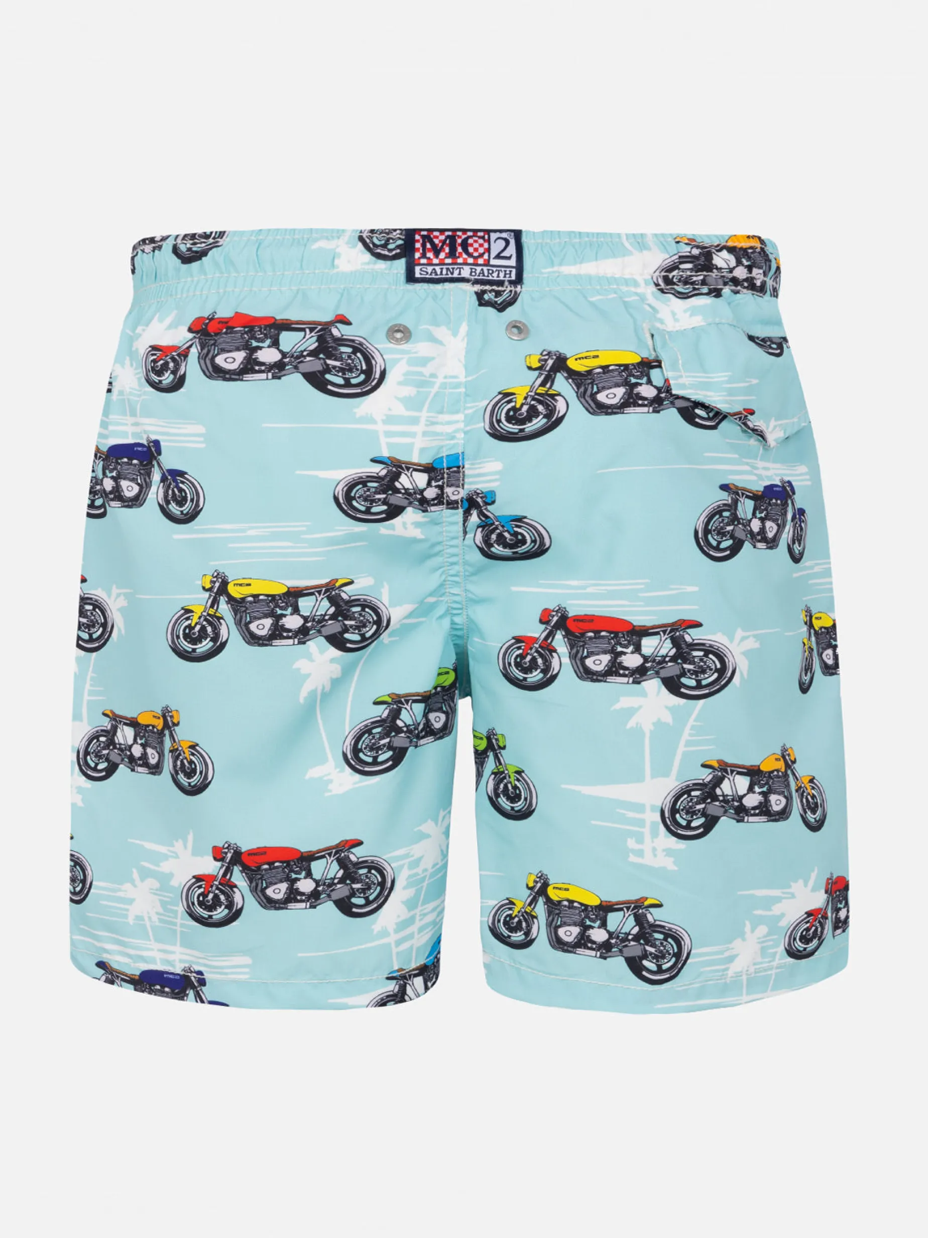 Badeshorts für Jungen aus leichtem Stoff mit Motorradaufdruck