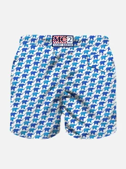 Badeshorts für Jungen aus leichtem Stoff mit Elefantenprint
