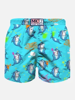 Badeshorts für Jungen aus leichtem Stoff mit Crypto-Hai-Print | CRYPTO PUPPETS SONDERAUSGABE