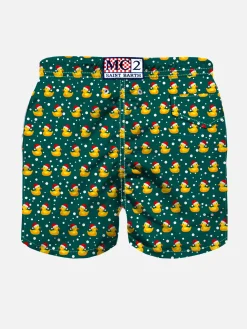 Badeshorts für Jungen aus leichtem Stoff mit weihnachtlichem Enten-Print