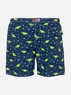 Badeshorts für Jungen aus leichtem Stoff mit UFO-Aufdruck