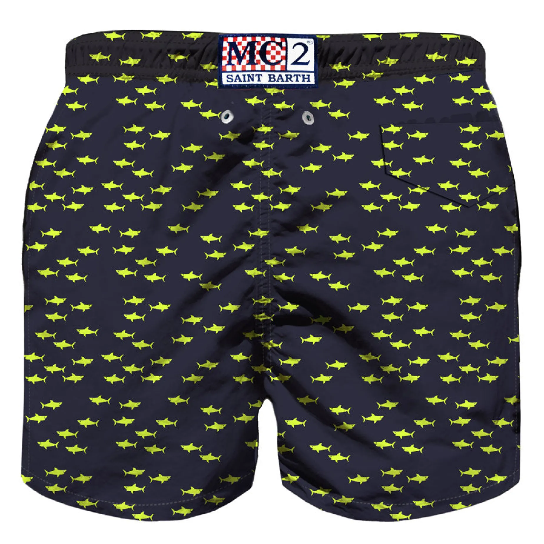 Badeshorts für Jungen aus leichtem Stoff mit Hai-Aufdruck