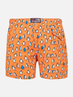 Badeshorts für Jungen aus leichtem Stoff mit Pinguin-Aufdruck