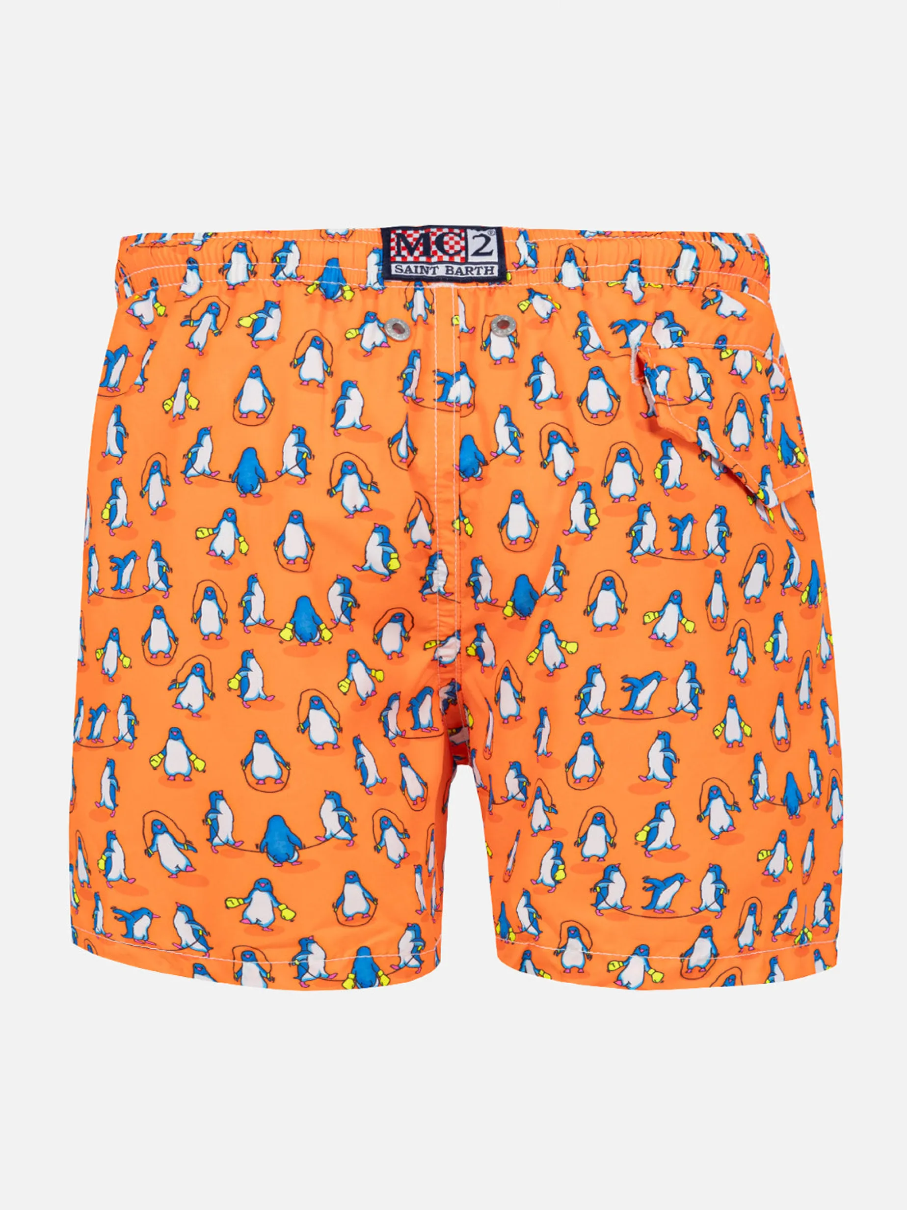 Badeshorts für Jungen aus leichtem Stoff mit Pinguin-Aufdruck