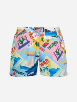 Badeshorts für Jungen aus leichtem Stoff von Jean Lighting mit Postkartendruck
